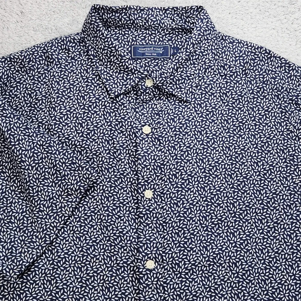Vineyard Vines Linen Shirt Mens Large Blue Floral Short Sleeve Button Up Casual - Picture 1 of 12